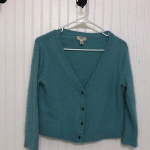 ANGORA LandsEnd CROP Vneck CARDIGAN Sweater 3/4 Slv EUC